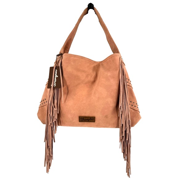 Wrangler Handbags - NEW Wrangler Shiloh Fringe Studded Leather Hobo Shoulder‎ Bag Pink Western Boho